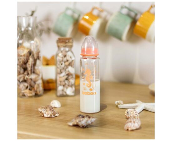Бутылочка для кормления Baboo Стеклянная, антиколиковая, 240 мл, 3+ мес (Sea Life / оранжевая) (3-118), изображение 6 Бутылочка для кормления Baboo Стеклянная, антиколиковая, 240 мл, 3+ мес (Sea Life / оранжевая) (3-118), изображение 6