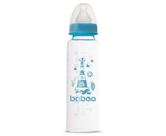 Пляшечка для годування Baboo Скляна, антиколікова, 240 мл, 3+ міс (Marine / синя) (3-119)