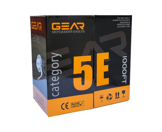 Кабель сетевой UTP 305м, cat.5e, CCA(25%), 4*2*0,51, PVC, indoor, grey GEAR (GEC-UTPCCA25051305), изображение 2 Кабель сетевой UTP 305м, cat.5e, CCA(25%), 4*2*0,51, PVC, indoor, grey GEAR (GEC-UTPCCA25051305), изображение 2