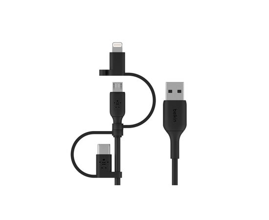 Дата кабель USB 2.0 AM to Lightning + Micro 5P + Type-C 1.0m black Belkin (CAC001BT1MBK)