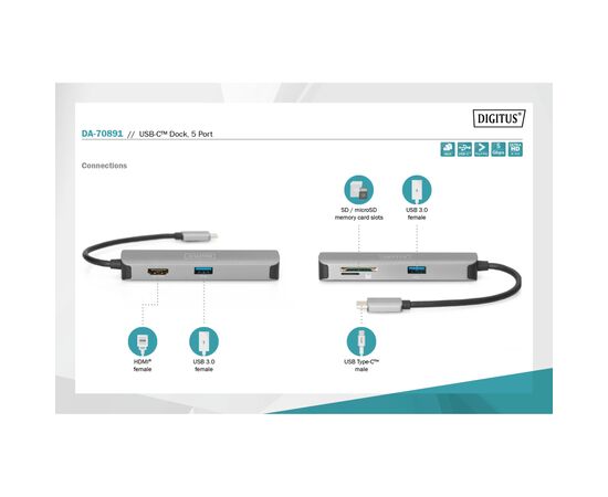 Концентратор Digitus Travel USB-C 5 Port (DA-70891), изображение 8 Концентратор Digitus Travel USB-C 5 Port (DA-70891), изображение 8