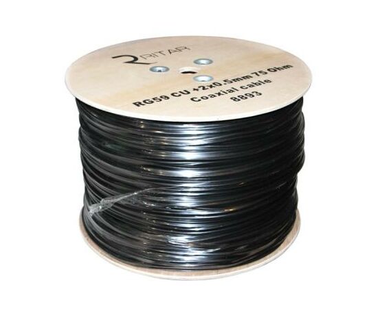 Кабель телевизионный Ritar RG-59, 0,81мм.CU, 64x0.12m CCA экран,+2*0.5power, black PVC (RT-B305-RG59+2x0.5mm)