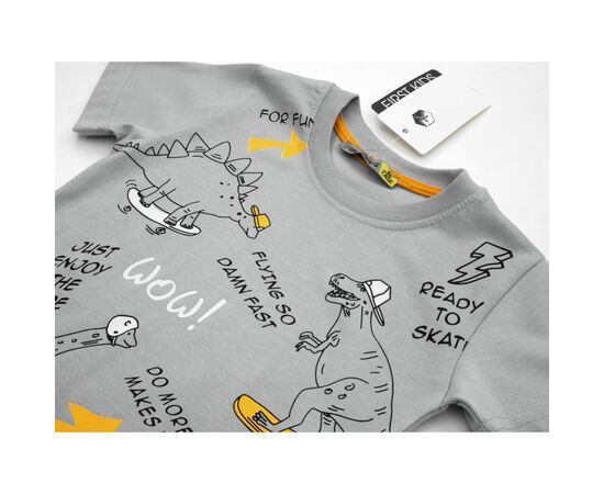 Футболка детская First kids с динозаврами (3032-104B-gray), изображение 3 Футболка детская First kids с динозаврами (3032-104B-gray), изображение 3