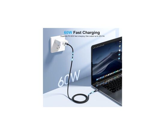 Дата кабель USB 2.0 Type-C to Type-C 1.8m 60W Choetech (XCC-1014-BK), изображение 3 Дата кабель USB 2.0 Type-C to Type-C 1.8m 60W Choetech (XCC-1014-BK), изображение 3