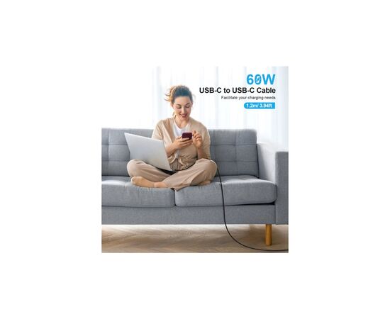 Дата кабель USB 2.0 Type-C to Type-C 1.8m 60W Choetech (XCC-1014-BK), изображение 6 Дата кабель USB 2.0 Type-C to Type-C 1.8m 60W Choetech (XCC-1014-BK), изображение 6