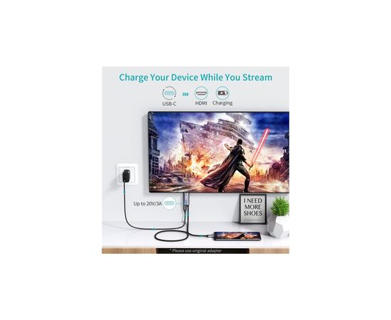 Дата кабель USB-C to HDMI 1.8m 4K60Hz Choetech (XCH-M180GY), изображение 2 Дата кабель USB-C to HDMI 1.8m 4K60Hz Choetech (XCH-M180GY), изображение 2