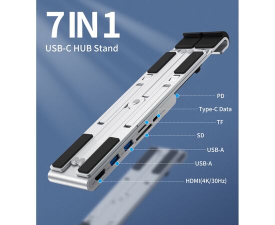 Концентратор Choetech USB-C 7-in-1 (HUB-M43-SL), изображение 3 Концентратор Choetech USB-C 7-in-1 (HUB-M43-SL), изображение 3