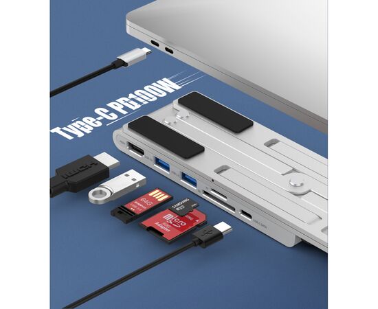 Концентратор Choetech USB-C 7-in-1 (HUB-M43-SL), изображение 4 Концентратор Choetech USB-C 7-in-1 (HUB-M43-SL), изображение 4