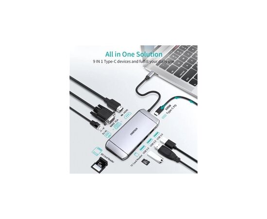 Концентратор Choetech USB-C 9-in-1 (HUB-M15-GY), изображение 3 Концентратор Choetech USB-C 9-in-1 (HUB-M15-GY), изображение 3