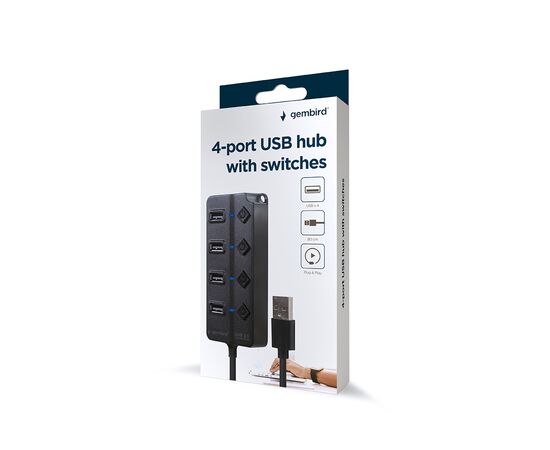 Концентратор Gembird USB 2.0 4 ports (UHB-U2P4P-01), зображення 5 Концентратор Gembird USB 2.0 4 ports (UHB-U2P4P-01), зображення 5