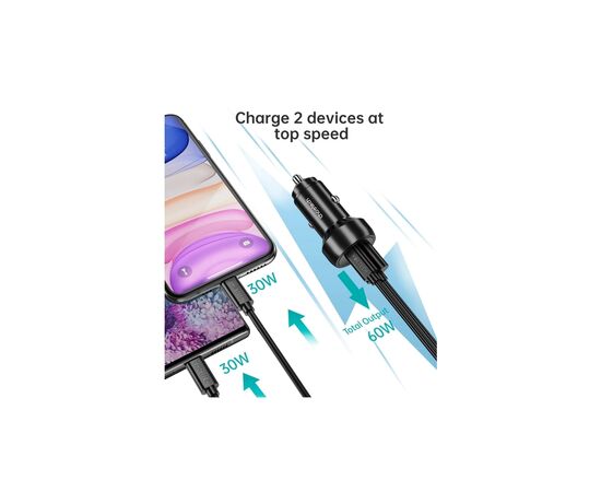 Зарядное устройство Choetech USB-C+USB-A 60W QC3.0/PD/PPS black (TC0014-BK), изображение 5 Зарядное устройство Choetech USB-C+USB-A 60W QC3.0/PD/PPS black (TC0014-BK), изображение 5