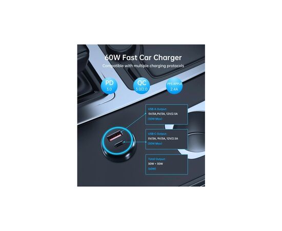 Зарядное устройство Choetech USB-C+USB-A 60W QC3.0/PD/PPS black (TC0014-BK), изображение 9 Зарядное устройство Choetech USB-C+USB-A 60W QC3.0/PD/PPS black (TC0014-BK), изображение 9