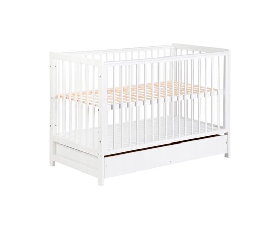 Кроватка Klups Timi с ящиком и перилами безопасности 120 х 60 см Белая (TIMI3)