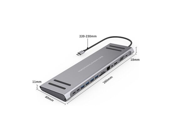 Порт-репликатор XoKo 14-in-1 Dock USB-C (HDMI/VGA/USB3.0/.../USB-C PD/RJ45/..) (XK-AC1400-SL), изображение 6 Порт-репликатор XoKo 14-in-1 Dock USB-C (HDMI/VGA/USB3.0/.../USB-C PD/RJ45/..) (XK-AC1400-SL), изображение 6
