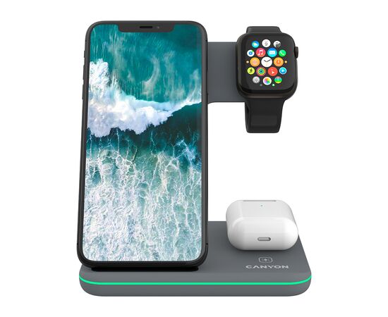 Зарядное устройство Canyon WS-303, 3in1 Wireless Dark Grey (CNS-WCS303DG), изображение 5 Зарядное устройство Canyon WS-303, 3in1 Wireless Dark Grey (CNS-WCS303DG), изображение 5