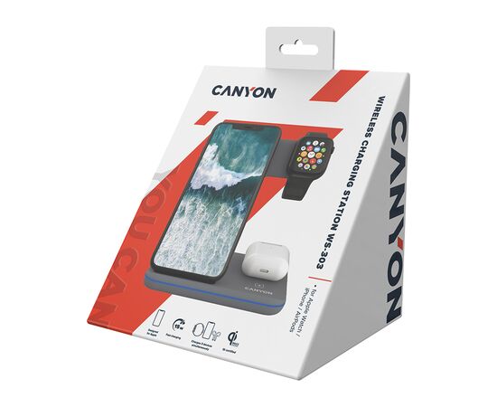 Зарядное устройство Canyon WS-303, 3in1 Wireless Dark Grey (CNS-WCS303DG), изображение 7 Зарядное устройство Canyon WS-303, 3in1 Wireless Dark Grey (CNS-WCS303DG), изображение 7