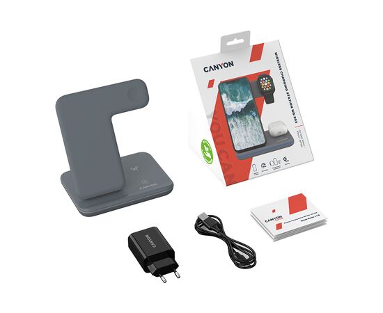 Зарядное устройство Canyon WS-303, 3in1 Wireless Dark Grey (CNS-WCS303DG), изображение 8 Зарядное устройство Canyon WS-303, 3in1 Wireless Dark Grey (CNS-WCS303DG), изображение 8