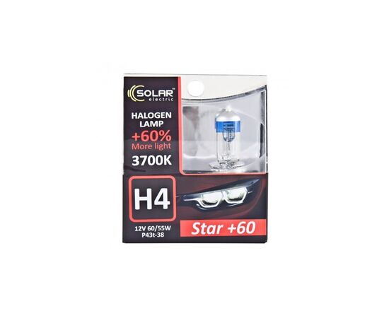 Автолампа SOLAR H4 12V 60/55W P43t-38 Starlight + 60, (1234S2), изображение 2 Автолампа SOLAR H4 12V 60/55W P43t-38 Starlight + 60, (1234S2), изображение 2