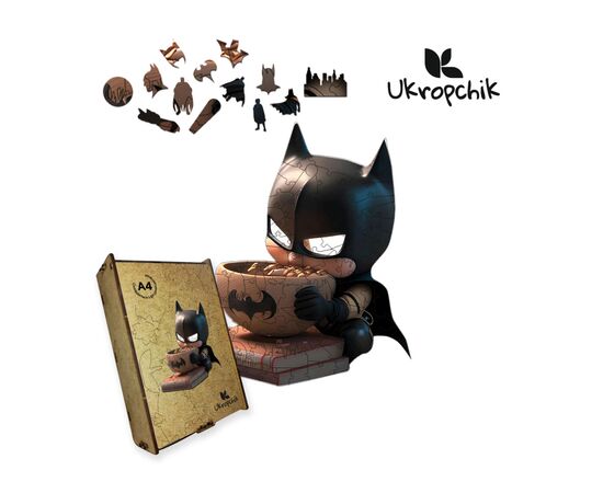 Пазл Ukropchik деревянный супергерой Бэтмен А3 в коробке с набором-рамкой (Batman Superhero A3)
