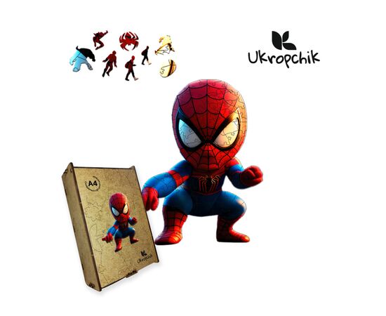 Пазл Ukropchik дерев'яний Супергерой Спайді А4 в коробці з набором-рамкою (Spider-Man Superhero A4)