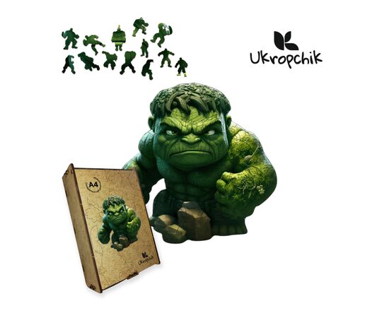 Пазл Ukropchik дерев'яний Супергерой Халк А3 в коробці з набором-рамкою (Hulk Superhero A3)
