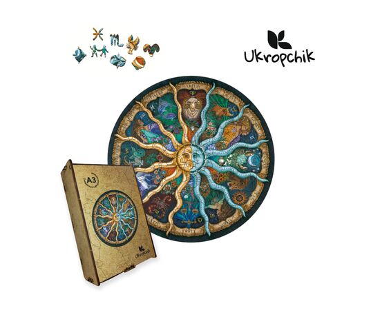 Пазл Ukropchik деревянный Таинственный Зодиак А3 в коробке с набором-рамкой (Mysterious Zodiac A3)