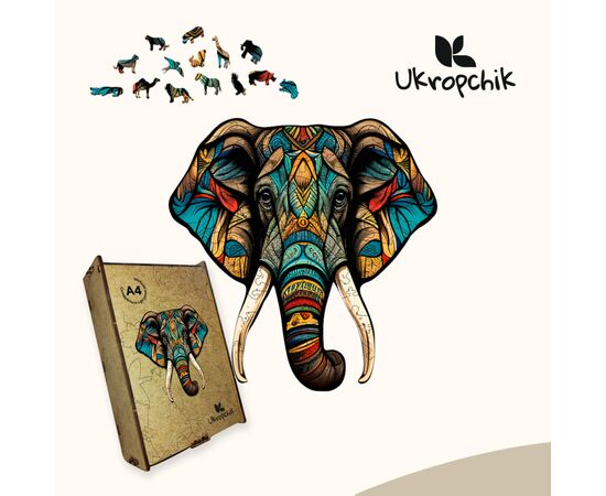 Пазл Ukropchik деревянный тропический слон А4 в коробке с набором-рамкой (Tropical Elephant A4), изображение 5 Пазл Ukropchik деревянный тропический слон А4 в коробке с набором-рамкой (Tropical Elephant A4), изображение 5