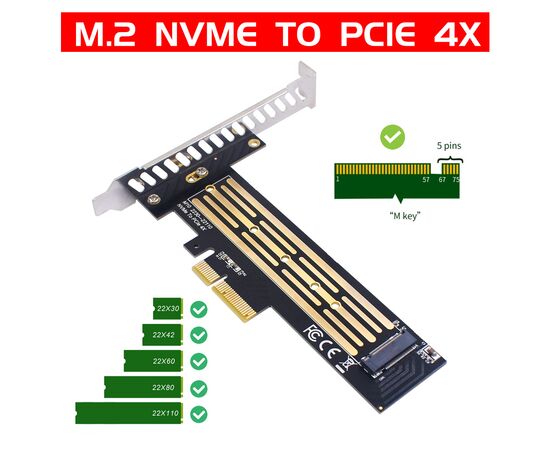 Контролер Dynamode M.2 SSD NVMe M-Key to PCI-E 3.0 x4/ x8/ x16, full profile br (PCI-Ex4- M.2 M-key)