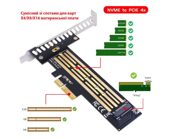 Контролер Dynamode M.2 SSD NVMe M-Key to PCI-E 3.0 x4/ x8/ x16, full profile br (PCI-Ex4- M.2 M-key), зображення 5 Контролер Dynamode M.2 SSD NVMe M-Key to PCI-E 3.0 x4/ x8/ x16, full profile br (PCI-Ex4- M.2 M-key), зображення 5