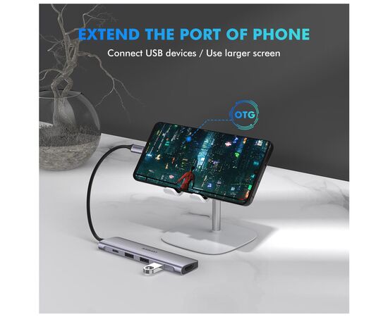 Концентратор Type-C M to HDMI+3xUSB+PD Power Converter CM136 (Gray) Ugreen (50209), изображение 4 Концентратор Type-C M to HDMI+3xUSB+PD Power Converter CM136 (Gray) Ugreen (50209), изображение 4