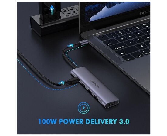 Концентратор Type-C M to HDMI+3xUSB+PD Power Converter CM136 (Gray) Ugreen (50209), изображение 6 Концентратор Type-C M to HDMI+3xUSB+PD Power Converter CM136 (Gray) Ugreen (50209), изображение 6