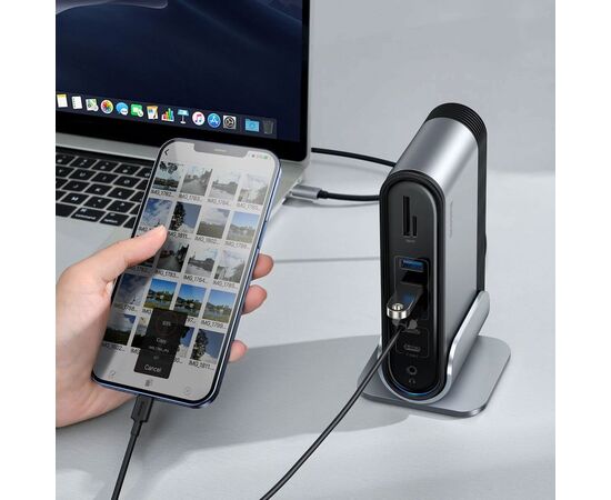 Концентратор Baseus USB3.2 Type-C to 2xHDMI/2xDP/2xUSB-C/3xUSB/RJ45/SD/TRRS 3.5mm/PD 100W + PA 16 in 1 (CAHUB-HG0G), зображення 10 Концентратор Baseus USB3.2 Type-C to 2xHDMI/2xDP/2xUSB-C/3xUSB/RJ45/SD/TRRS 3.5mm/PD 100W + PA 16 in 1 (CAHUB-HG0G), зображення 10