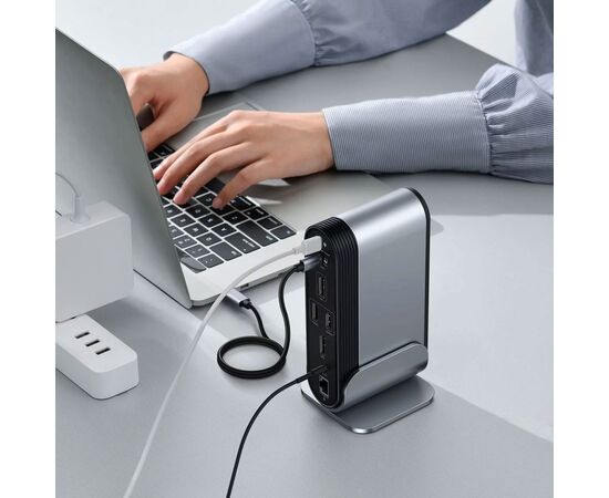Концентратор Baseus USB3.2 Type-C to 2xHDMI/2xDP/2xUSB-C/3xUSB/RJ45/SD/TRRS 3.5mm/PD 100W + PA 16 in 1 (CAHUB-HG0G), зображення 9 Концентратор Baseus USB3.2 Type-C to 2xHDMI/2xDP/2xUSB-C/3xUSB/RJ45/SD/TRRS 3.5mm/PD 100W + PA 16 in 1 (CAHUB-HG0G), зображення 9