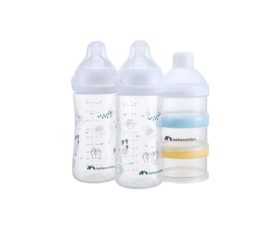 Набір для годування новонароджених Bebe Confort EMOTION PHYSIO Urban Garden, 2 шт, 270 мл, з диспенсером (біла) (3102209180)