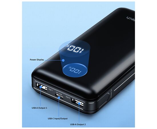 Батарея универсальная Choetech 20000mAh, PD/3.0/45W, QC/3.0/18W, USB-C, 2*USB-A (B653-CCBK), изображение 3 Батарея универсальная Choetech 20000mAh, PD/3.0/45W, QC/3.0/18W, USB-C, 2*USB-A (B653-CCBK), изображение 3