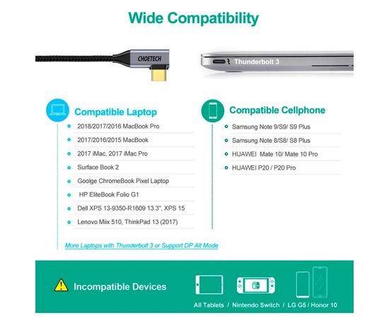Кабель мультимедийный USB-C to HDMI 1.8m USB 3.1 L-type 4K60Hz Choetech (XCH-1803), изображение 3 Кабель мультимедийный USB-C to HDMI 1.8m USB 3.1 L-type 4K60Hz Choetech (XCH-1803), изображение 3