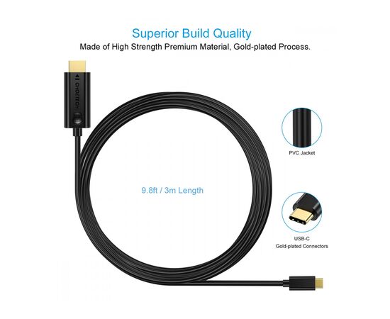 Кабель мультимедийный USB-C to HDMI 3.0m USB 3.1 Thunderbolt 3 Choetech (XCH-0030), изображение 4 Кабель мультимедийный USB-C to HDMI 3.0m USB 3.1 Thunderbolt 3 Choetech (XCH-0030), изображение 4