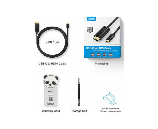 Кабель мультимедийный USB-C to HDMI 3.0m USB 3.1 Thunderbolt 3 Choetech (XCH-0030), изображение 7 Кабель мультимедийный USB-C to HDMI 3.0m USB 3.1 Thunderbolt 3 Choetech (XCH-0030), изображение 7