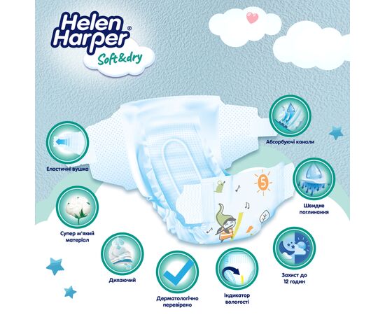 Подгузники Helen Harper Soft&Dry New Junior Размер 5 (11-16 кг) 39 шт (2316778), изображение 2 Подгузники Helen Harper Soft&Dry New Junior Размер 5 (11-16 кг) 39 шт (2316778), изображение 2
