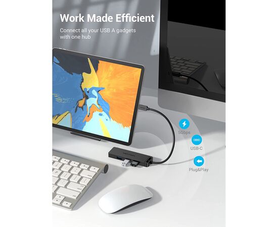 Концентратор Vention USB 3.1 Type-C to 4xUSB 3.0 active black (TGKBB), изображение 3 Концентратор Vention USB 3.1 Type-C to 4xUSB 3.0 active black (TGKBB), изображение 3