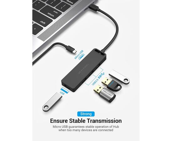Концентратор Vention USB 3.1 Type-C to 4xUSB 3.0 active black (TGKBB), изображение 5 Концентратор Vention USB 3.1 Type-C to 4xUSB 3.0 active black (TGKBB), изображение 5