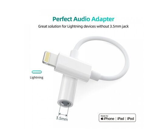 Переходник Lightning to 3.5mm 0.1m 4pin MFI Choetech (AUX005), изображение 2 Переходник Lightning to 3.5mm 0.1m 4pin MFI Choetech (AUX005), изображение 2