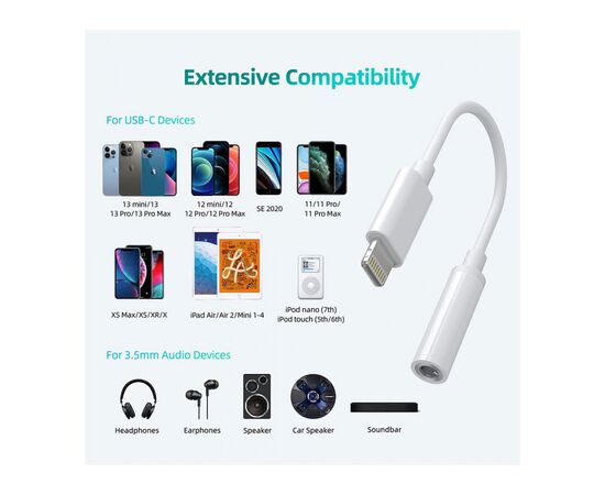 Переходник Lightning to 3.5mm 0.1m 4pin MFI Choetech (AUX005), изображение 3 Переходник Lightning to 3.5mm 0.1m 4pin MFI Choetech (AUX005), изображение 3