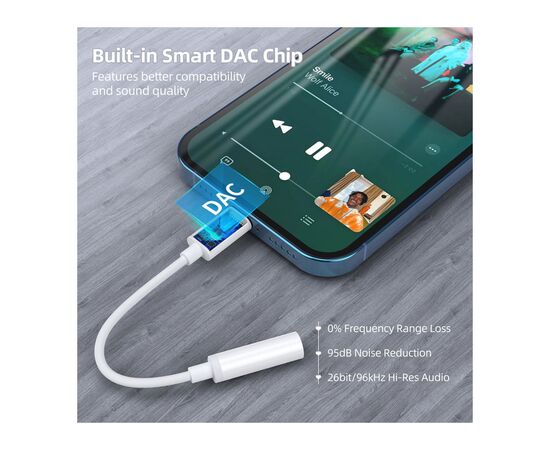 Переходник Lightning to 3.5mm 0.1m 4pin MFI Choetech (AUX005), изображение 4 Переходник Lightning to 3.5mm 0.1m 4pin MFI Choetech (AUX005), изображение 4