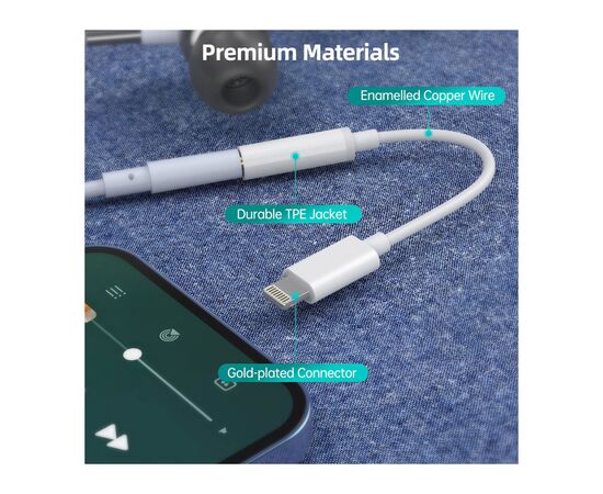 Переходник Lightning to 3.5mm 0.1m 4pin MFI Choetech (AUX005), изображение 5 Переходник Lightning to 3.5mm 0.1m 4pin MFI Choetech (AUX005), изображение 5