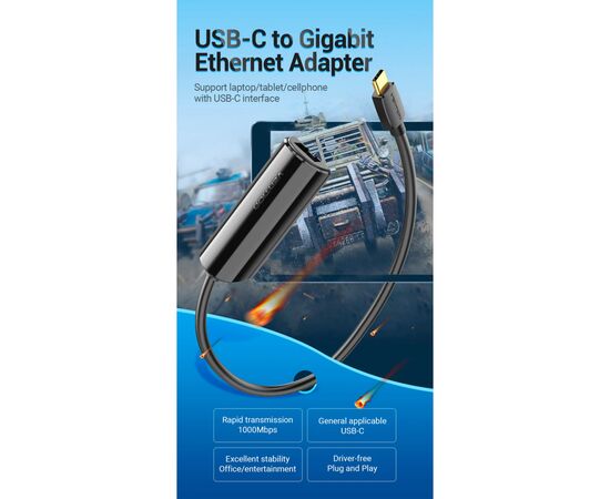 Переходник USB3.1 Type-C to Ethernet RJ45 1000 Mb Gigabit Vention (CFBBB), изображение 2 Переходник USB3.1 Type-C to Ethernet RJ45 1000 Mb Gigabit Vention (CFBBB), изображение 2