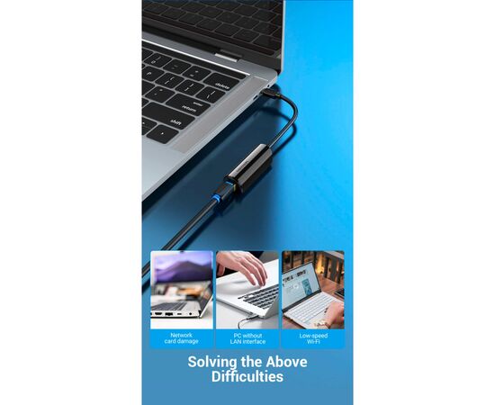 Переходник USB3.1 Type-C to Ethernet RJ45 1000 Mb Gigabit Vention (CFBBB), изображение 3 Переходник USB3.1 Type-C to Ethernet RJ45 1000 Mb Gigabit Vention (CFBBB), изображение 3