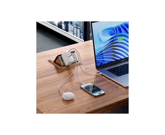 Зарядное устройство Vention 3xUSB 100W GaN (2хUSB-C+USB-A) white (FEGW0-EU), изображение 3 Зарядное устройство Vention 3xUSB 100W GaN (2хUSB-C+USB-A) white (FEGW0-EU), изображение 3