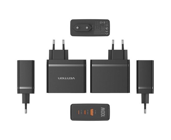 Зарядное устройство Vention 3xUSB 100W GaN (2хUSB-C+USB-A) black (FEGB0-EU), изображение 2 Зарядное устройство Vention 3xUSB 100W GaN (2хUSB-C+USB-A) black (FEGB0-EU), изображение 2