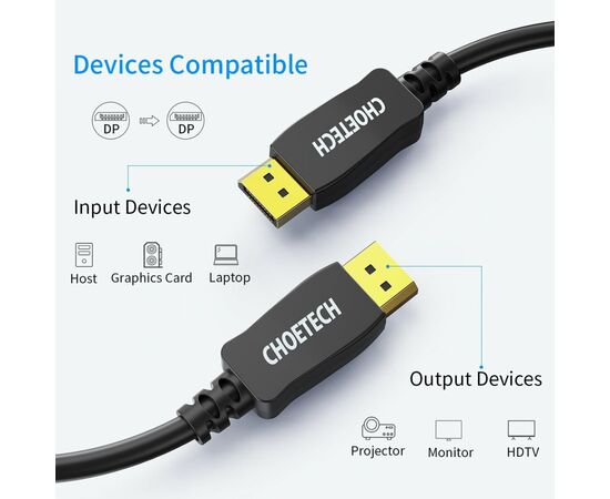 Кабель мультимедийный DisplayPort to DisplayPort 2.0m V1.4, 8K 60Hz PVC Choetech (XDD01), изображение 5 Кабель мультимедийный DisplayPort to DisplayPort 2.0m V1.4, 8K 60Hz PVC Choetech (XDD01), изображение 5
